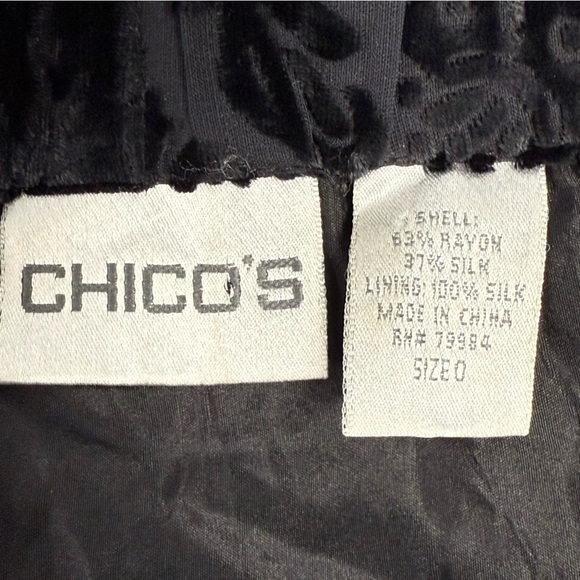 Velvet Maxi Skirt Chicos 0 (US Small) Black Silk Blend Burnout Patchwork Boho - Picture 8 of 9